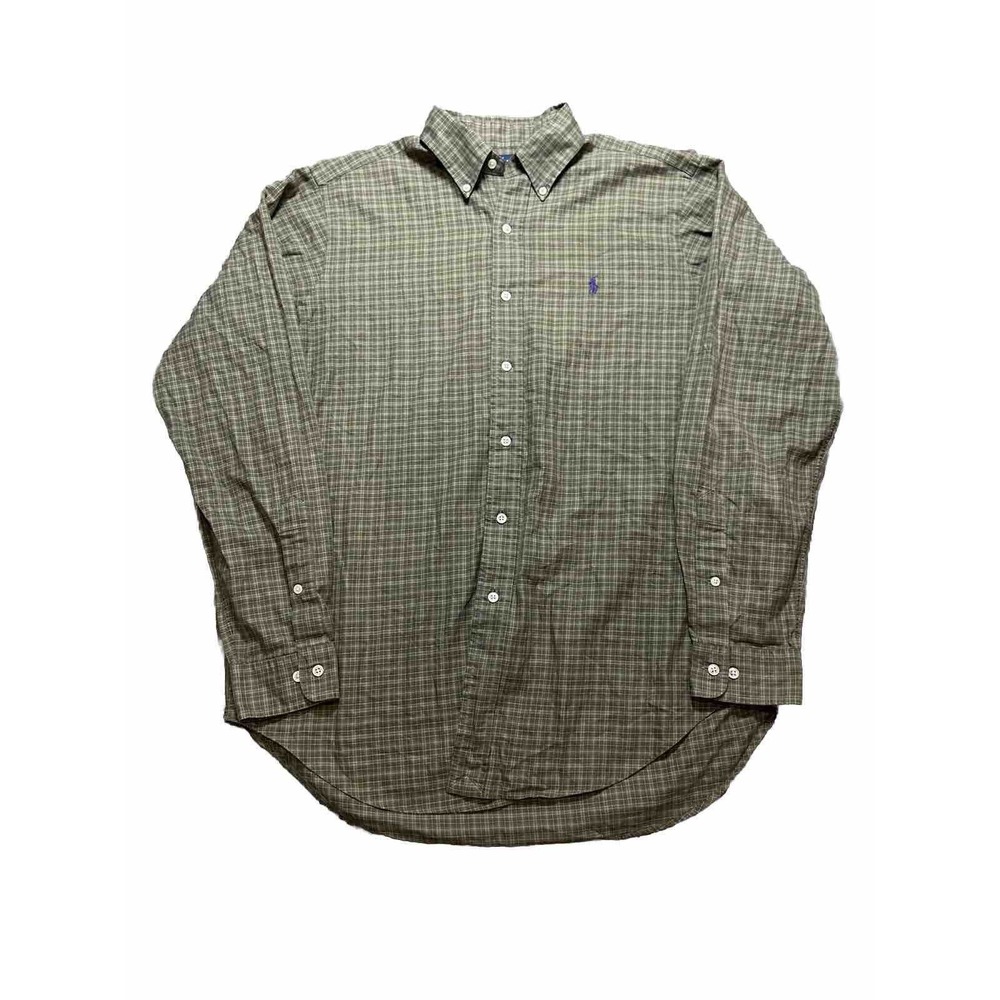 Polo Ralph Lauren Shirt Classic Fit Green Plaid Long Sleeve Button Up Men's M